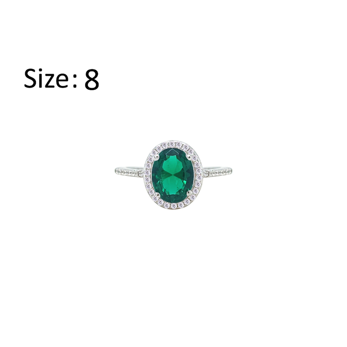 Asfour Crystal Halo Ring With Emerald Green Oval Design In 925 Sterling Silver-RM0158-G-8