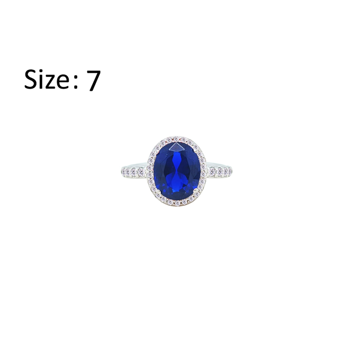 Asfour Crystal Halo Ring With Blue Oval Design In 925 Sterling Silver-RM0159-B-7