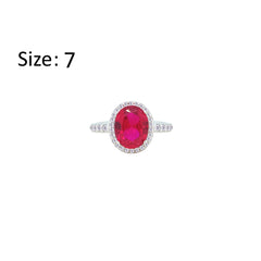 Asfour Creations Halo Ring With Fuchsia Oval Design In 925 Sterling Silver – Size 7 – RM0159-F-7
