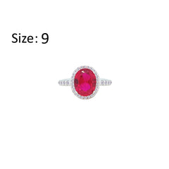 Asfour Creations Halo Ring With Fuchsia Oval Design In 925 Sterling Silver – Size 9 – RM0159-F-9
