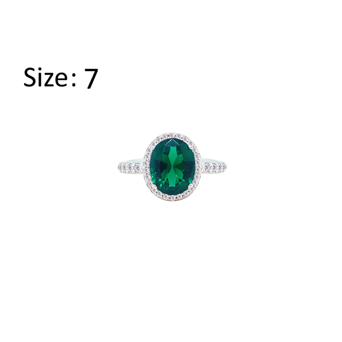 Asfour Crystal Halo Ring With Emerald Green Oval Design In 925 Sterling Silver-RM0159-G-7