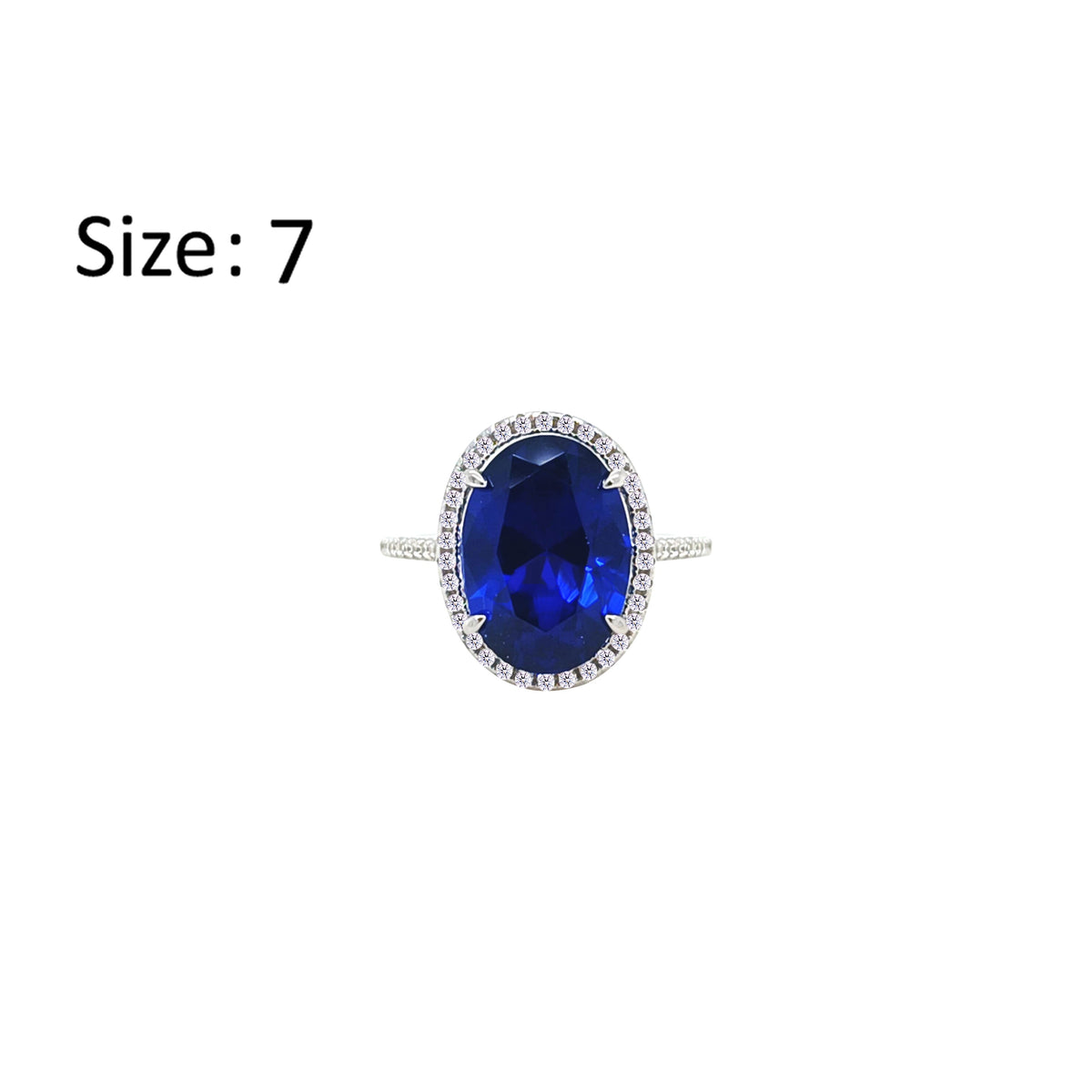 Asfour Crystal Halo Ring With Blue Oval Design In 925 Sterling Silver-RM0160-B-7