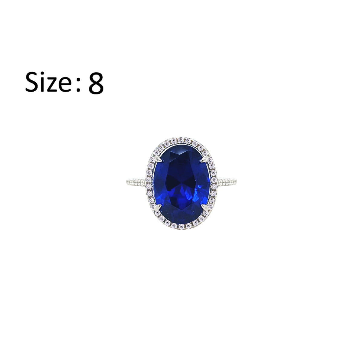 Asfour Crystal Halo Ring With Blue Oval Design In 925 Sterling Silver-RM0160-B-8