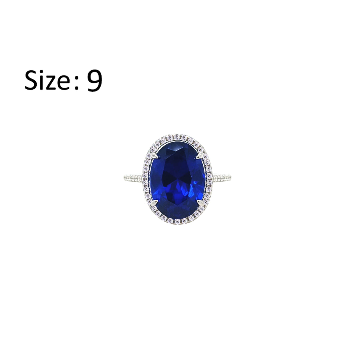 Asfour Crystal Halo Ring With Blue Oval Design In 925 Sterling Silver-RM0160-B-9