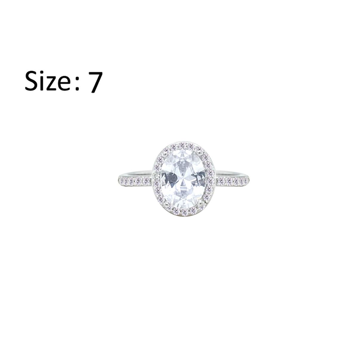 Asfour Crystal Halo Ring With Zircon Oval Design In 925 Sterling Silver-RM0161-7