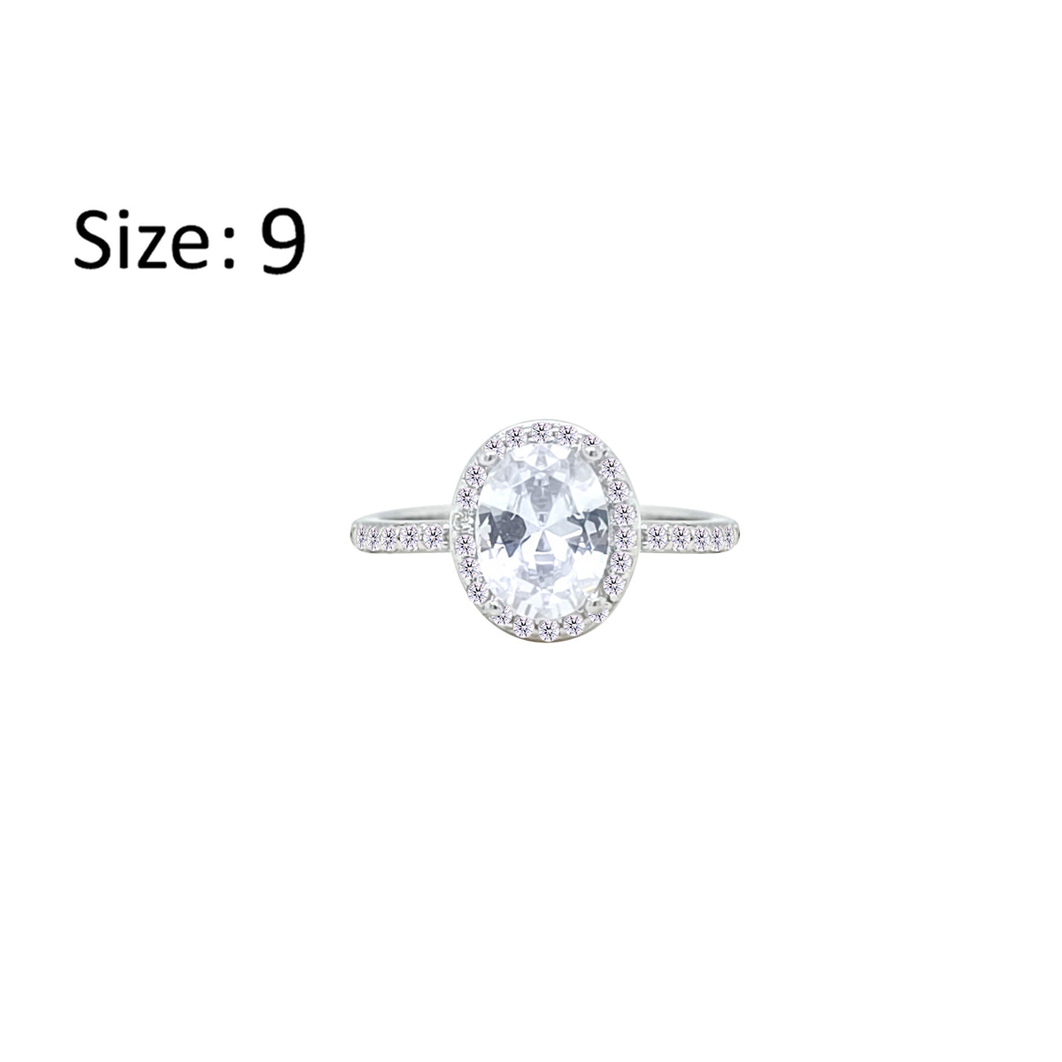 Asfour Crystal Halo Ring With Zircon Oval Design In 925 Sterling Silver-RM0161-9