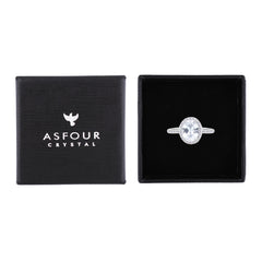 Asfour Crystal Halo Ring With Zircon Oval Design In 925 Sterling Silver-RM0161-9