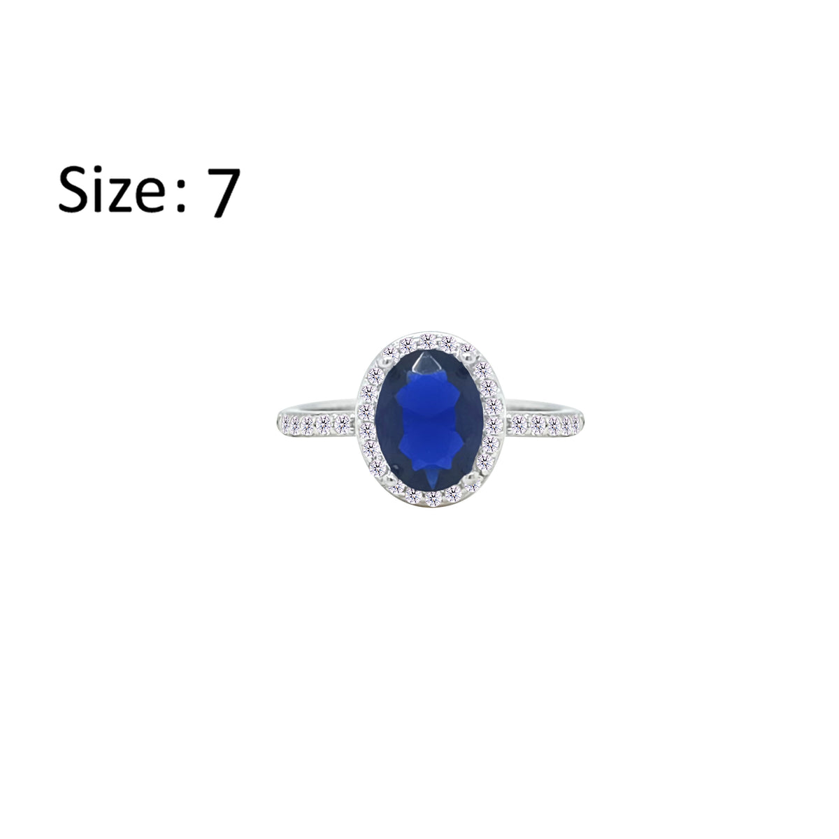 Asfour Crystal Halo Ring With Blue Oval Design In 925 Sterling Silver-RM0161-B-7