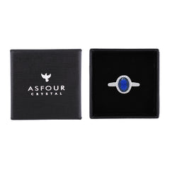 Asfour Crystal Halo Ring With Blue Oval Design In 925 Sterling Silver-RM0161-B-7