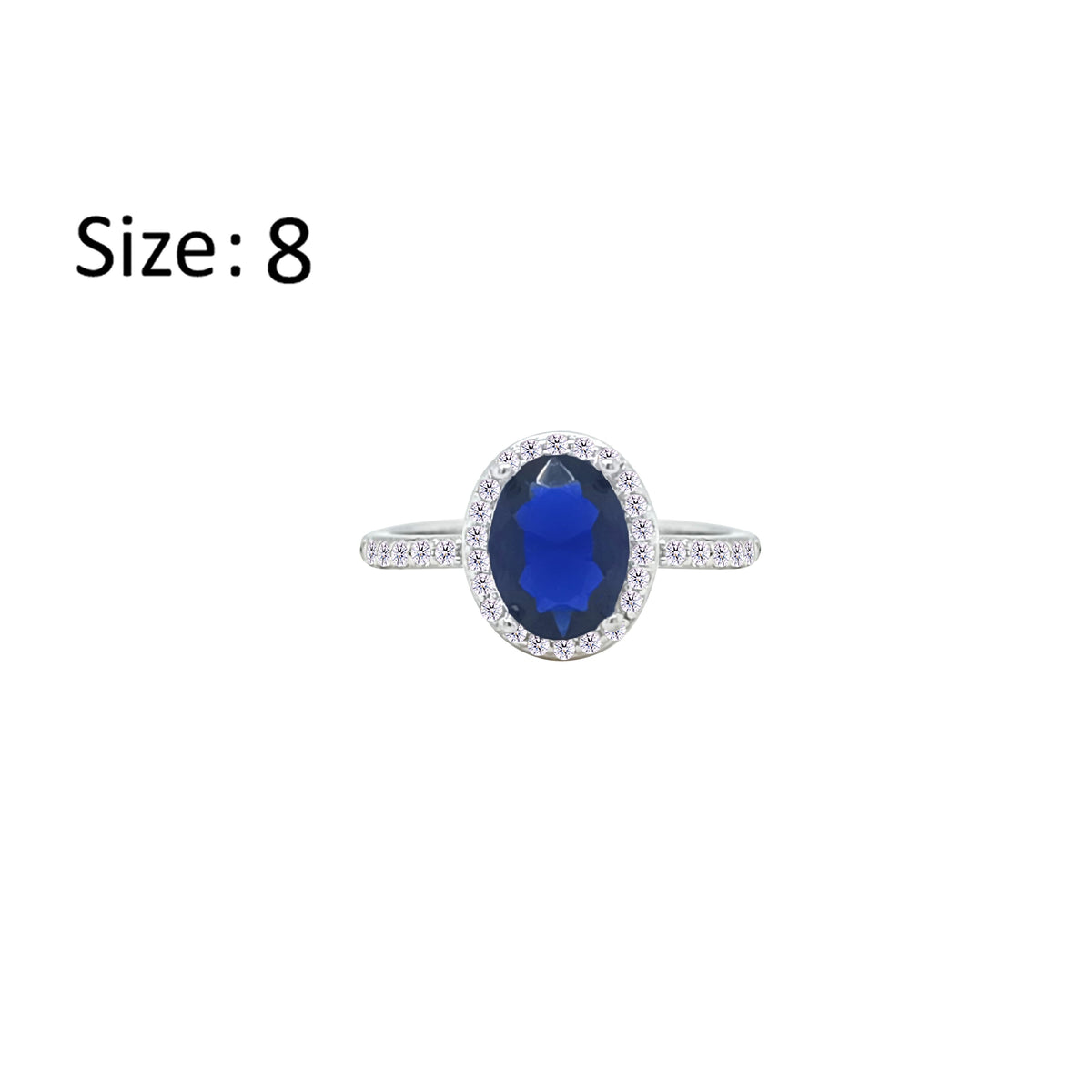 Asfour Crystal Halo Ring With Blue Oval Design In 925 Sterling Silver-RM0161-B-8