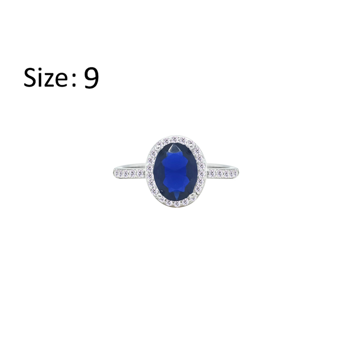 Asfour Crystal Halo Ring With Blue Oval Design In 925 Sterling Silver-RM0161-B-9