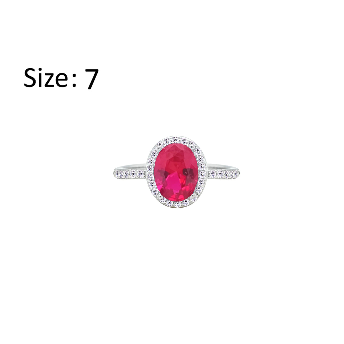 Asfour Crystal Halo Ring With Fuchsia Oval Design In 925 Sterling Silver-RM0161-F-7