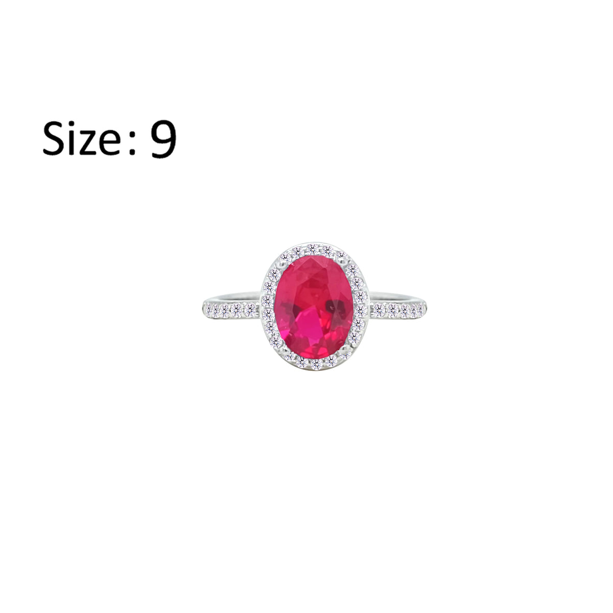 Asfour Crystal Halo Ring With Fuchsia Oval Design In 925 Sterling Silver-RM0161-F-9