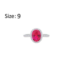Asfour Creations Halo Ring With Fuchsia Oval Design In 925 Sterling Silver – Size 9 – RM0161-F-9