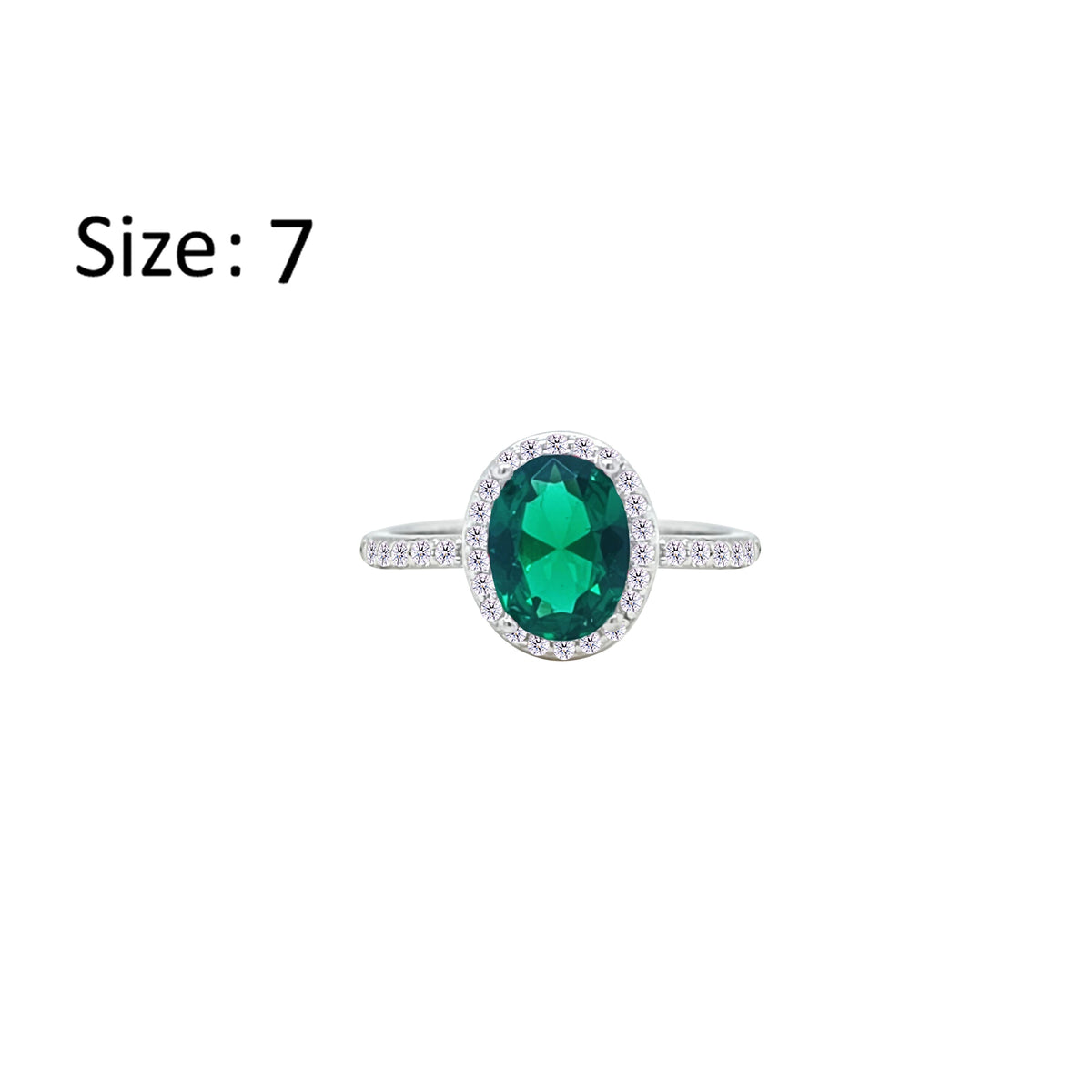 Asfour Crystal Halo Ring With Emerald Green Oval Design In 925 Sterling Silver-RM0161-G-7