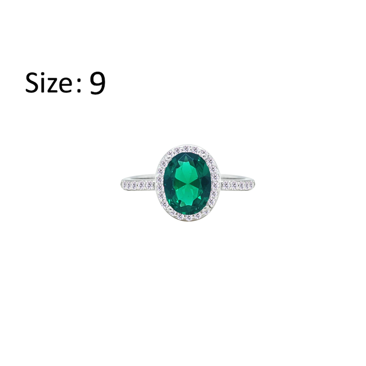 Asfour Crystal Halo Ring With Emerald Green Oval Design In 925 Sterling Silver-RM0161-G-9