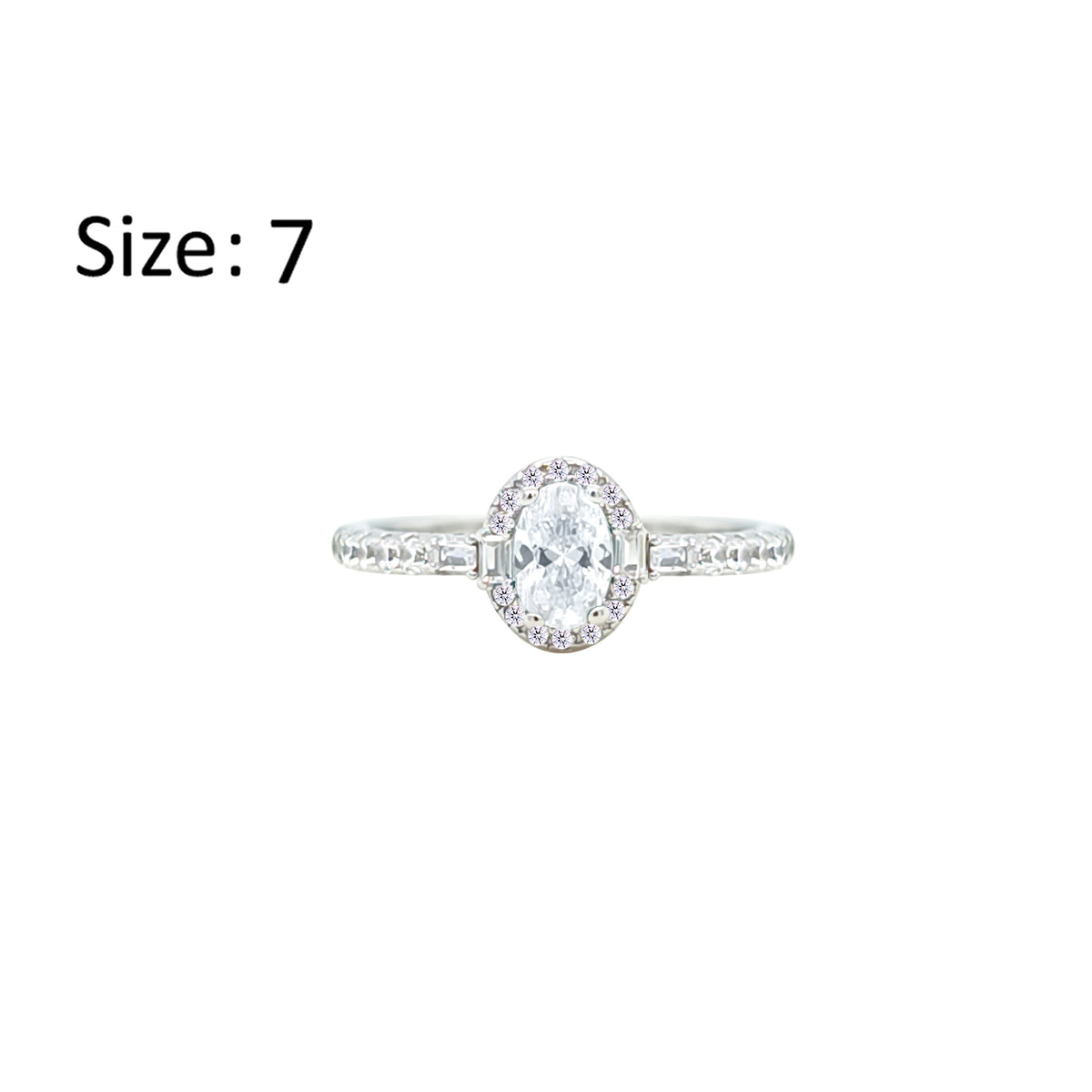 Asfour Crystal Halo Ring With Zircon Oval Design In 925 Sterling Silver-RM0162-7
