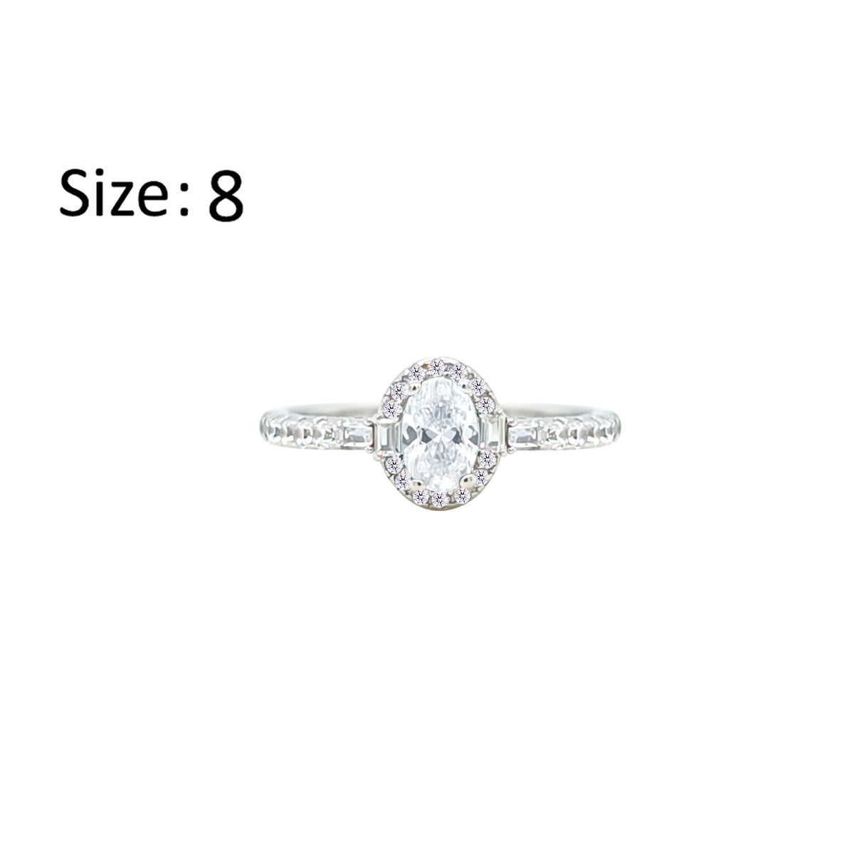 Asfour Crystal Halo Ring With Zircon Oval Design In 925 Sterling Silver-RM0162-8
