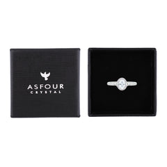 Asfour Crystal Halo Ring With Zircon Oval Design In 925 Sterling Silver-RM0162-8