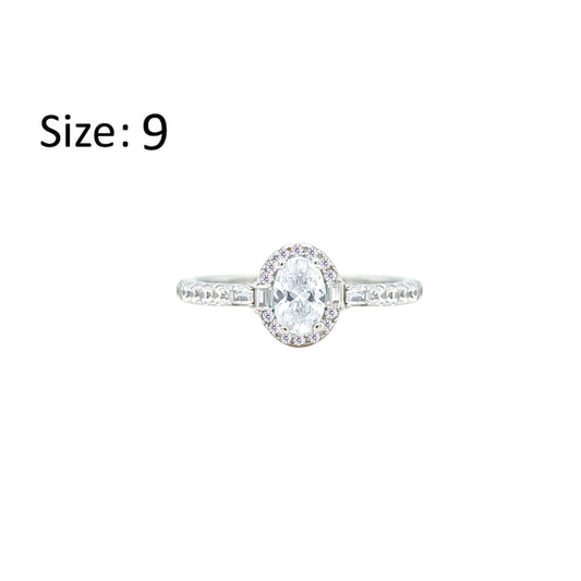 Asfour Crystal Halo Ring With Zircon Oval Design In 925 Sterling Silver-RM0162-9
