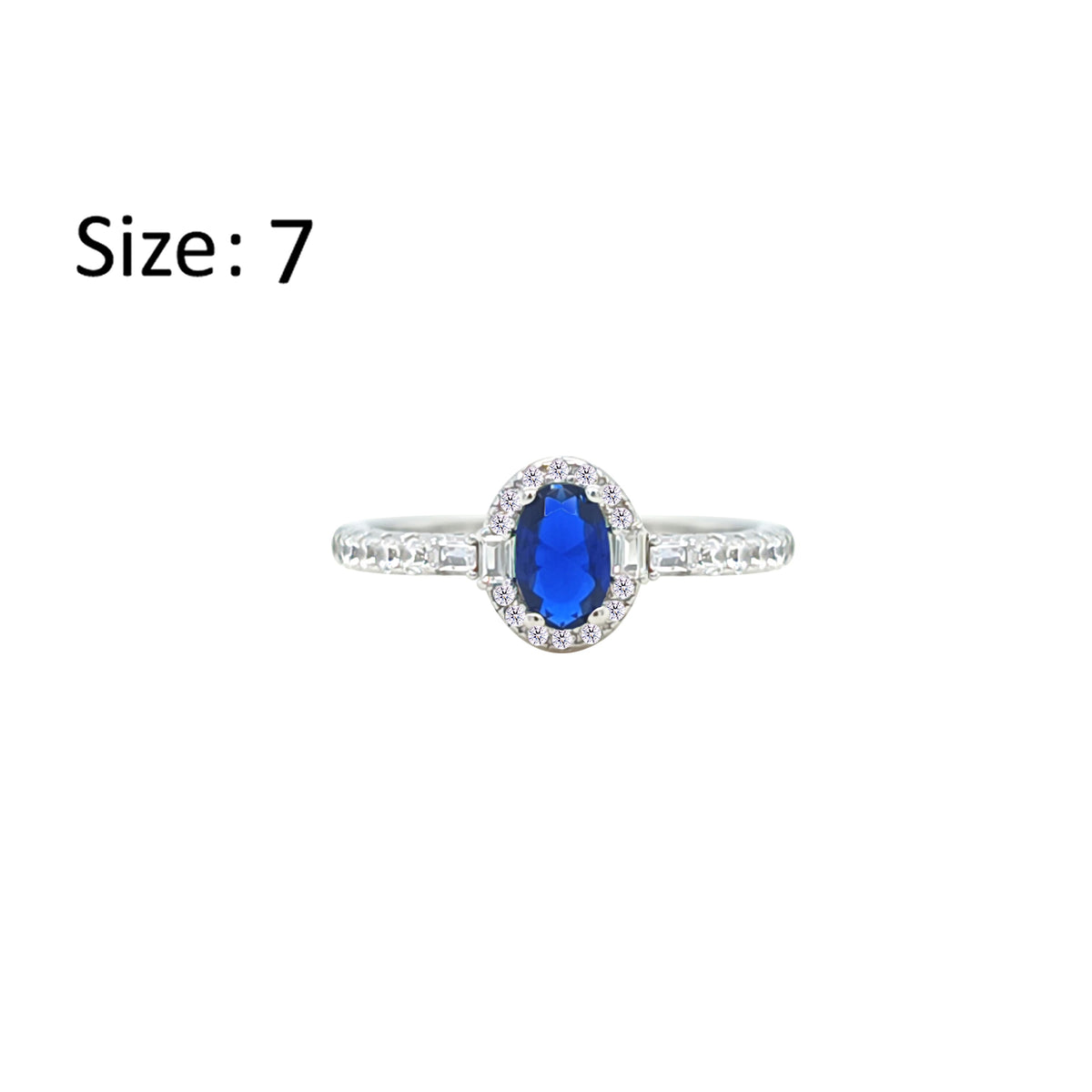 Asfour Crystal Halo Ring With Blue Oval Design In 925 Sterling Silver-RM0162-B-7