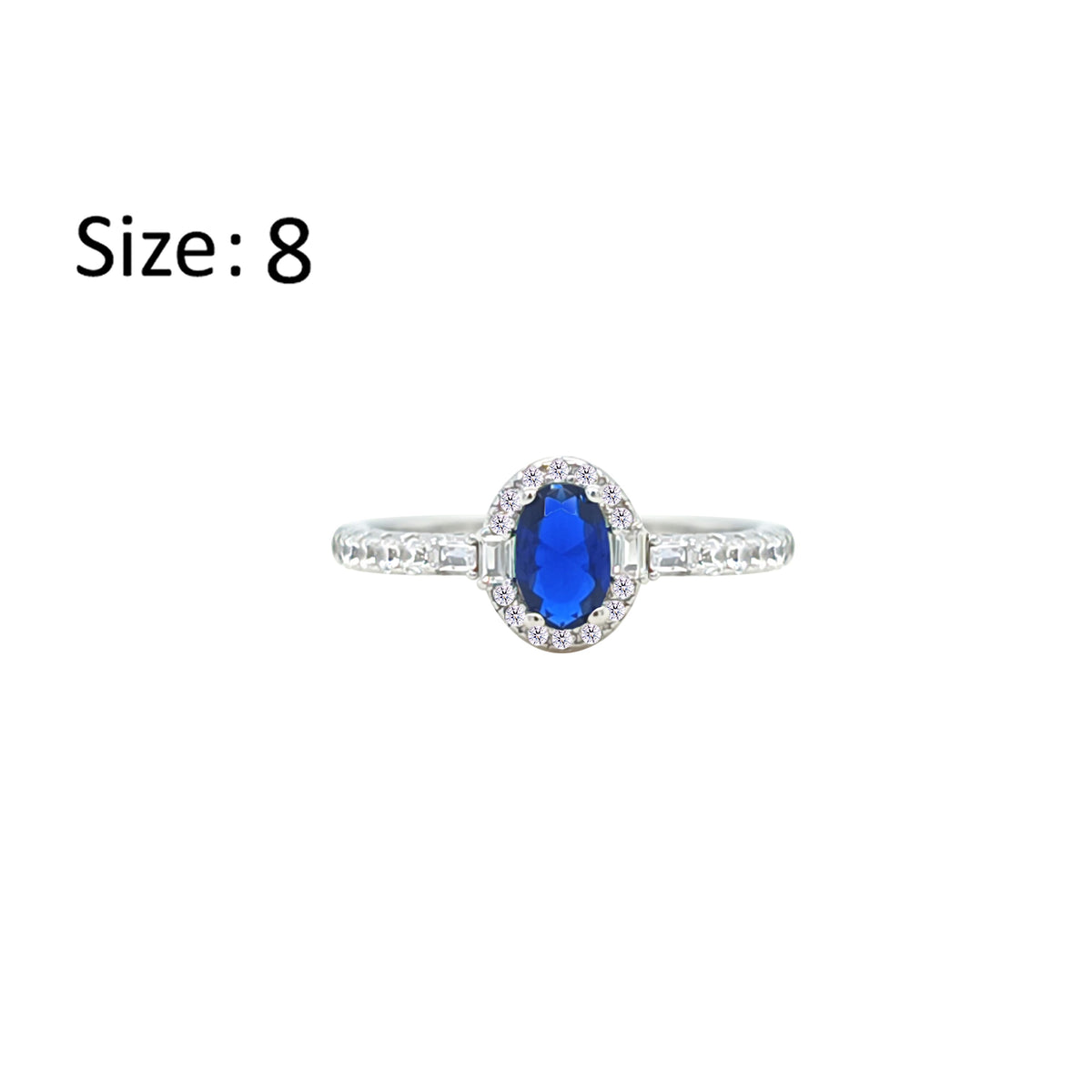 Asfour Crystal Halo Ring With Blue Oval Design In 925 Sterling Silver-RM0162-B-8