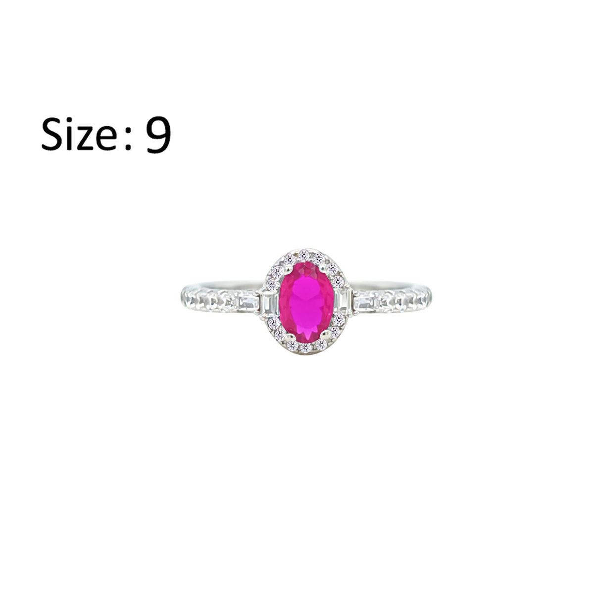 Asfour Crystal Halo Ring With Fuchsia Oval Design In 925 Sterling Silver-RM0162-F-9