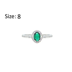 Asfour Creations Halo Ring With Emerald Green Oval Design In 925 Sterling Silver – Size 8 – RM0162-G-8