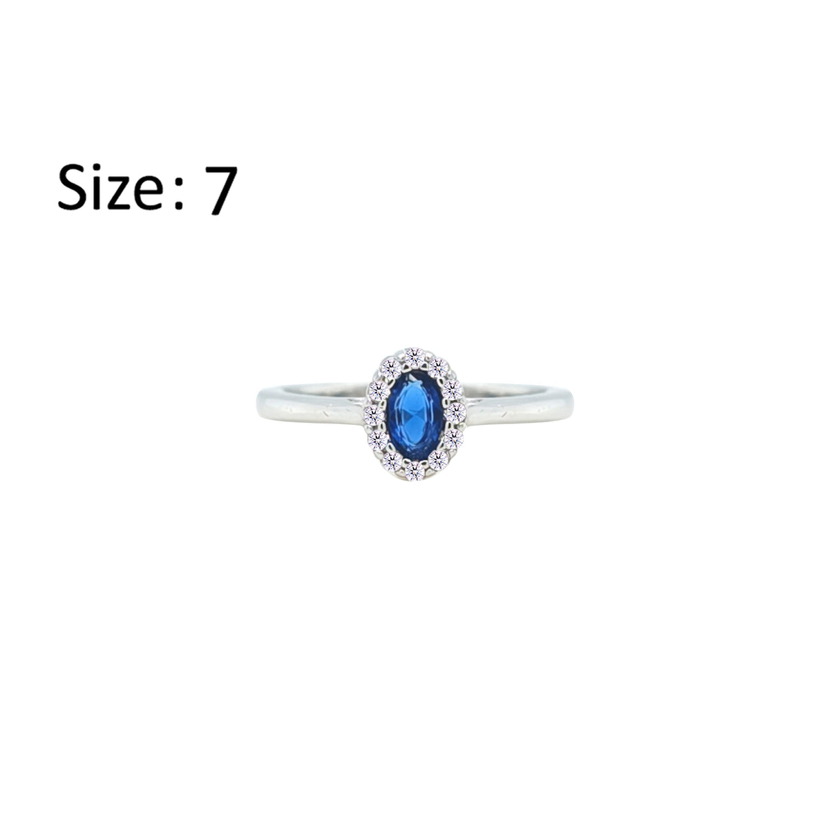 Asfour Crystal Halo Ring With Blue Oval Design In 925 Sterling Silver-RM0163-B-7