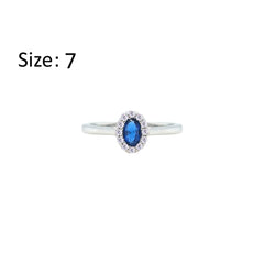 Asfour Crystal Halo Ring With Blue Oval Design In 925 Sterling Silver-RM0163-B-7