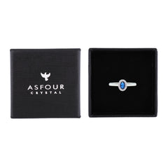 Asfour Crystal Halo Ring With Blue Oval Design In 925 Sterling Silver-RM0163-B-7