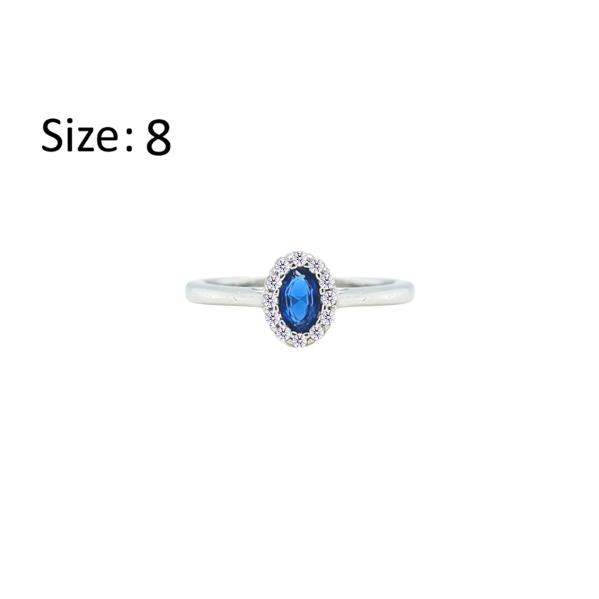 Asfour Crystal Halo Ring With Blue Oval Design In 925 Sterling Silver-RM0163-B-8