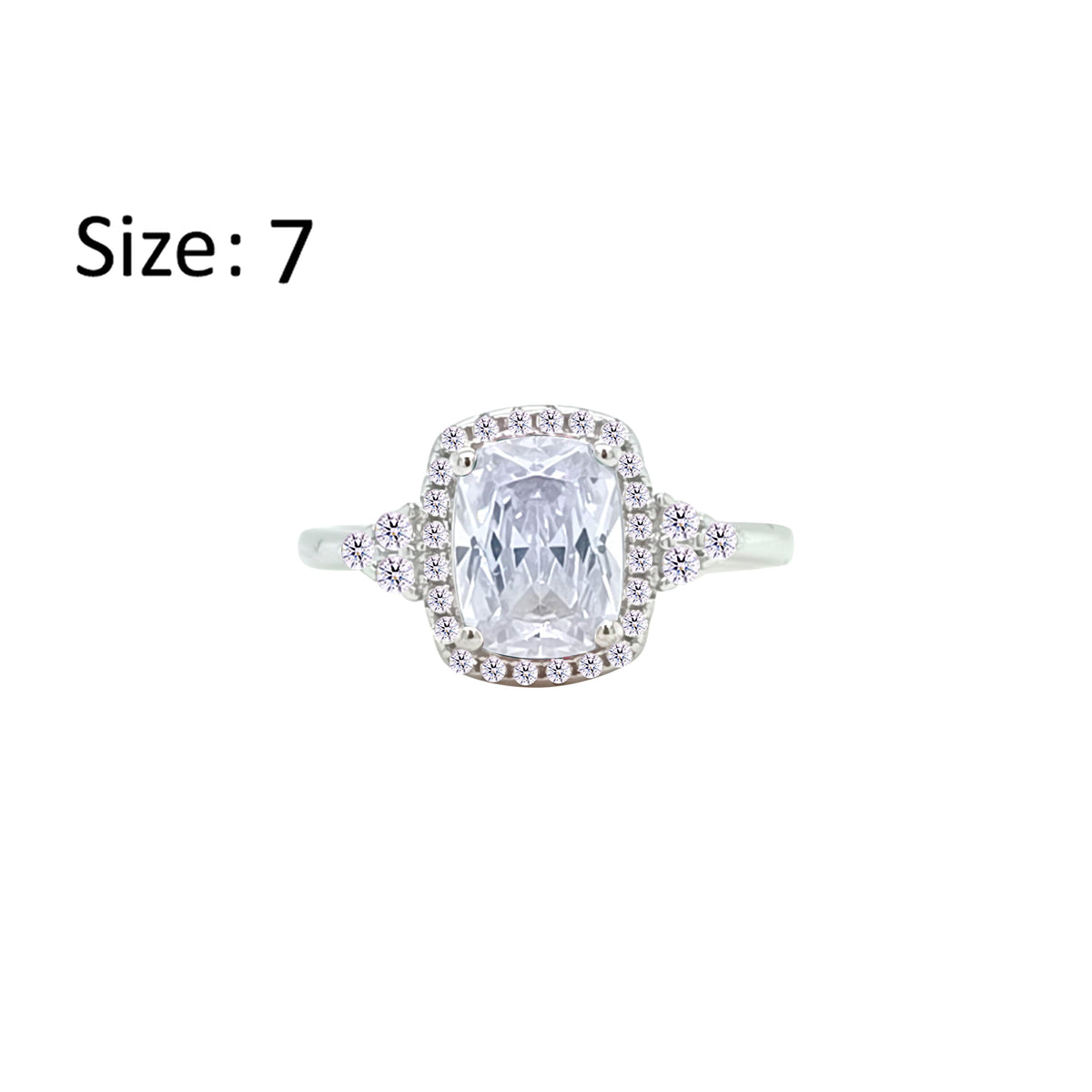 Asfour Crystal Halo Ring With Zircon Emerald Design In 925 Sterling Silver-RM0164-7