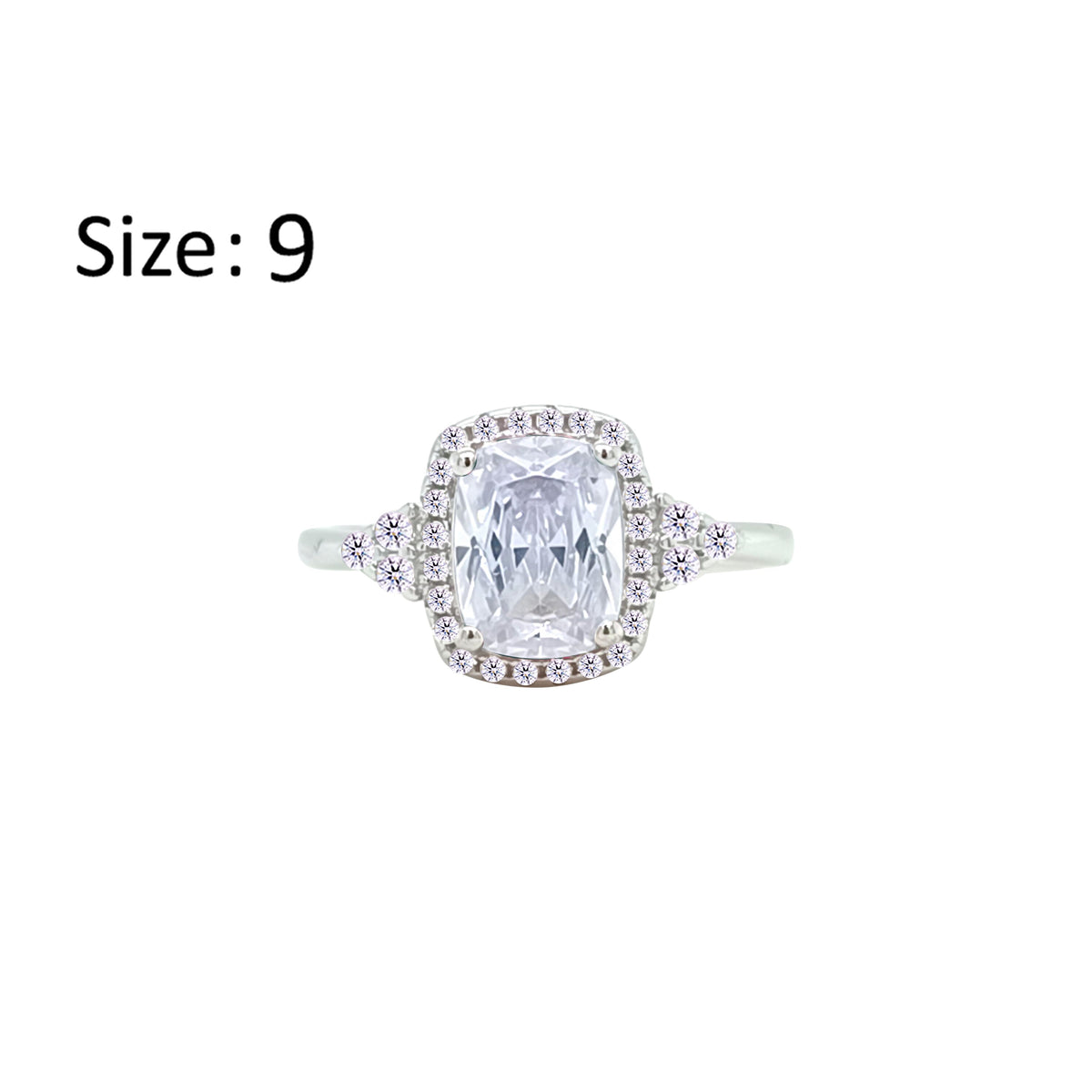 Asfour Crystal Halo Ring With Zircon Emerald Design In 925 Sterling Silver-RM0164-9