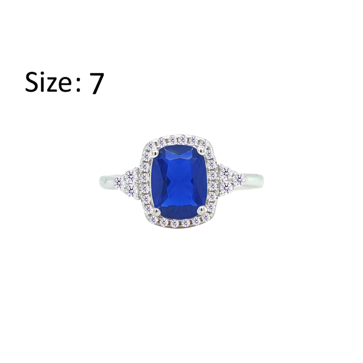 Asfour Crystal Halo Ring With Blue Emerald Design In 925 Sterling Silver-RM0164-B-7