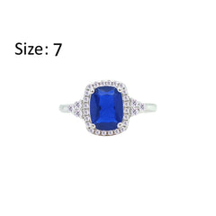 Asfour Creations Halo Ring With Blue Emerald Design In 925 Sterling Silver – Size 7 – RM0164-B-7