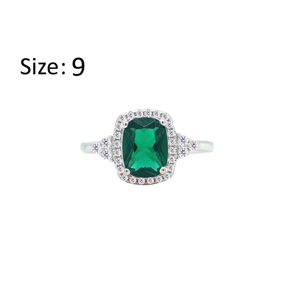 Asfour Crystal Halo Ring With Green Emerald Design In 925 Sterling Silver-RM0164-G-9