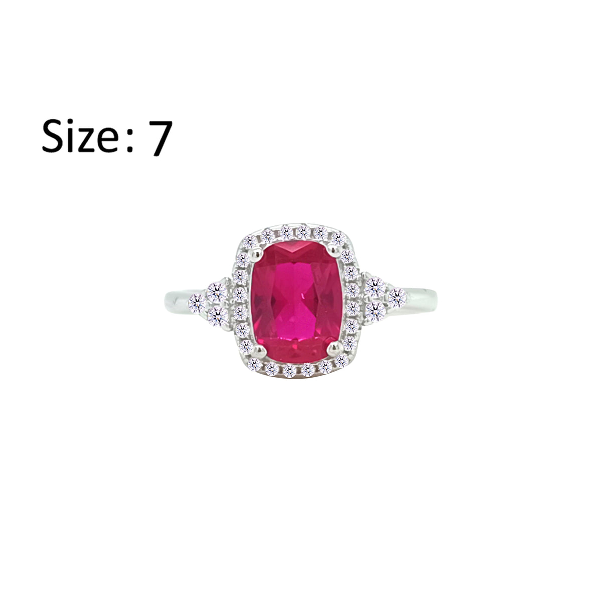 Asfour Crystal Halo Ring With Ruby Emerald Design In 925 Sterling Silver-RM0164-R-7
