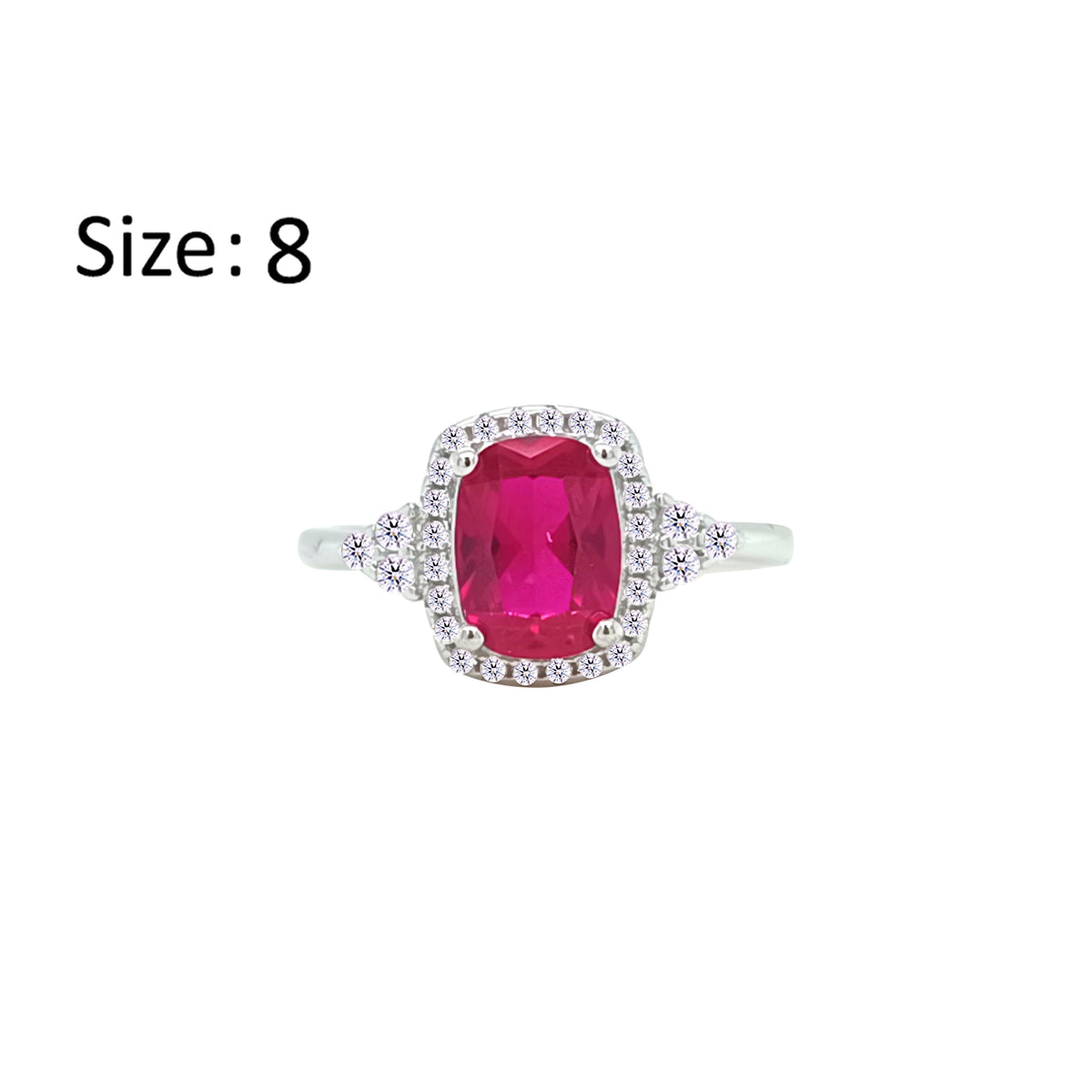 Asfour Crystal Halo Ring With Ruby Emerald Design In 925 Sterling Silver-RM0164-R-8