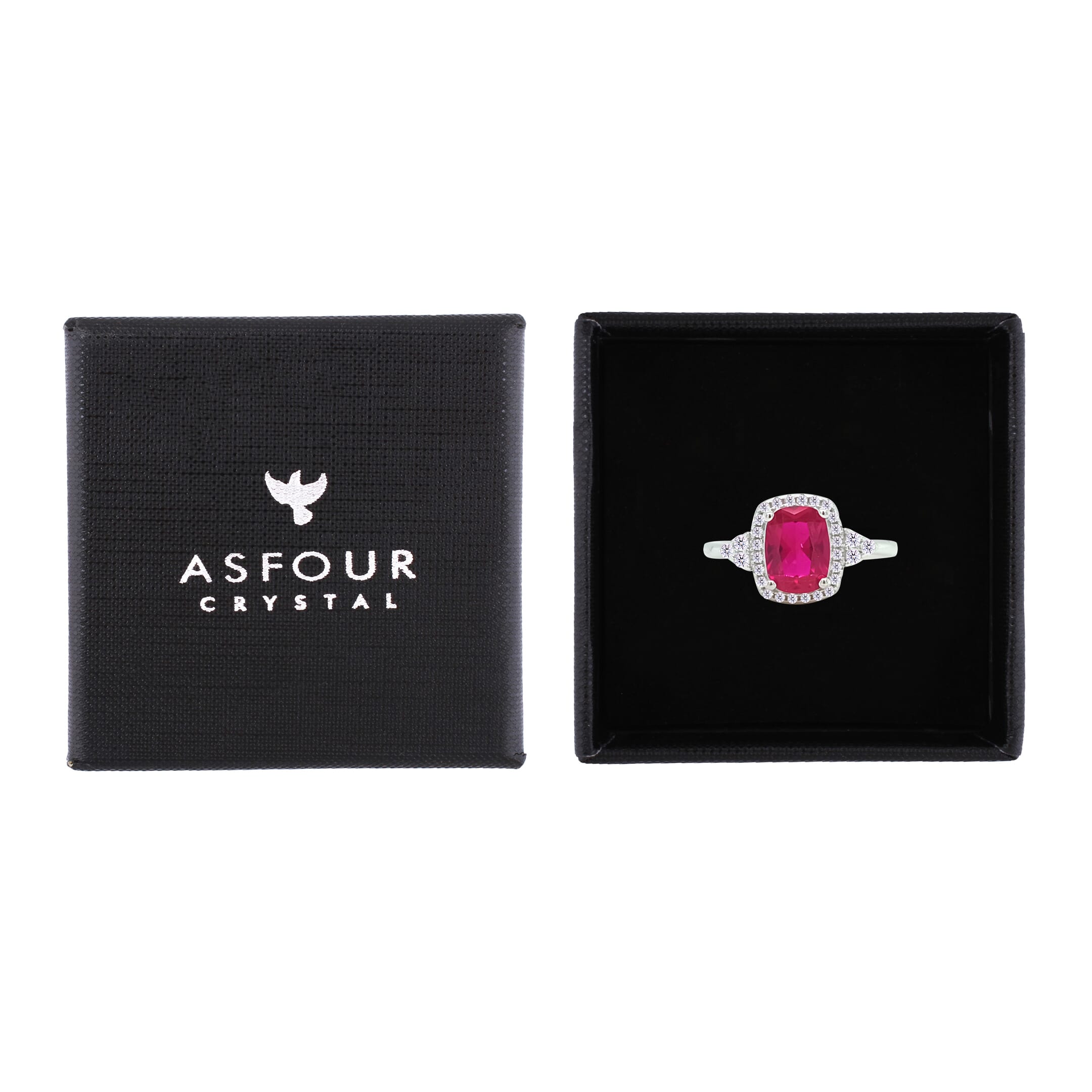 Asfour Crystal Halo Ring With Ruby Emerald Design In 925 Sterling Silver-RM0164-R-9