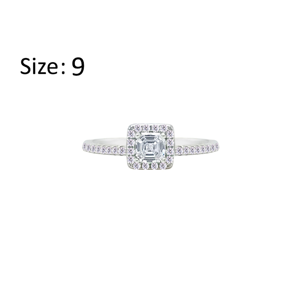 Asfour Crystal Halo Ring With Zircon Square Design In 925 Sterling Silver-RM0166-9