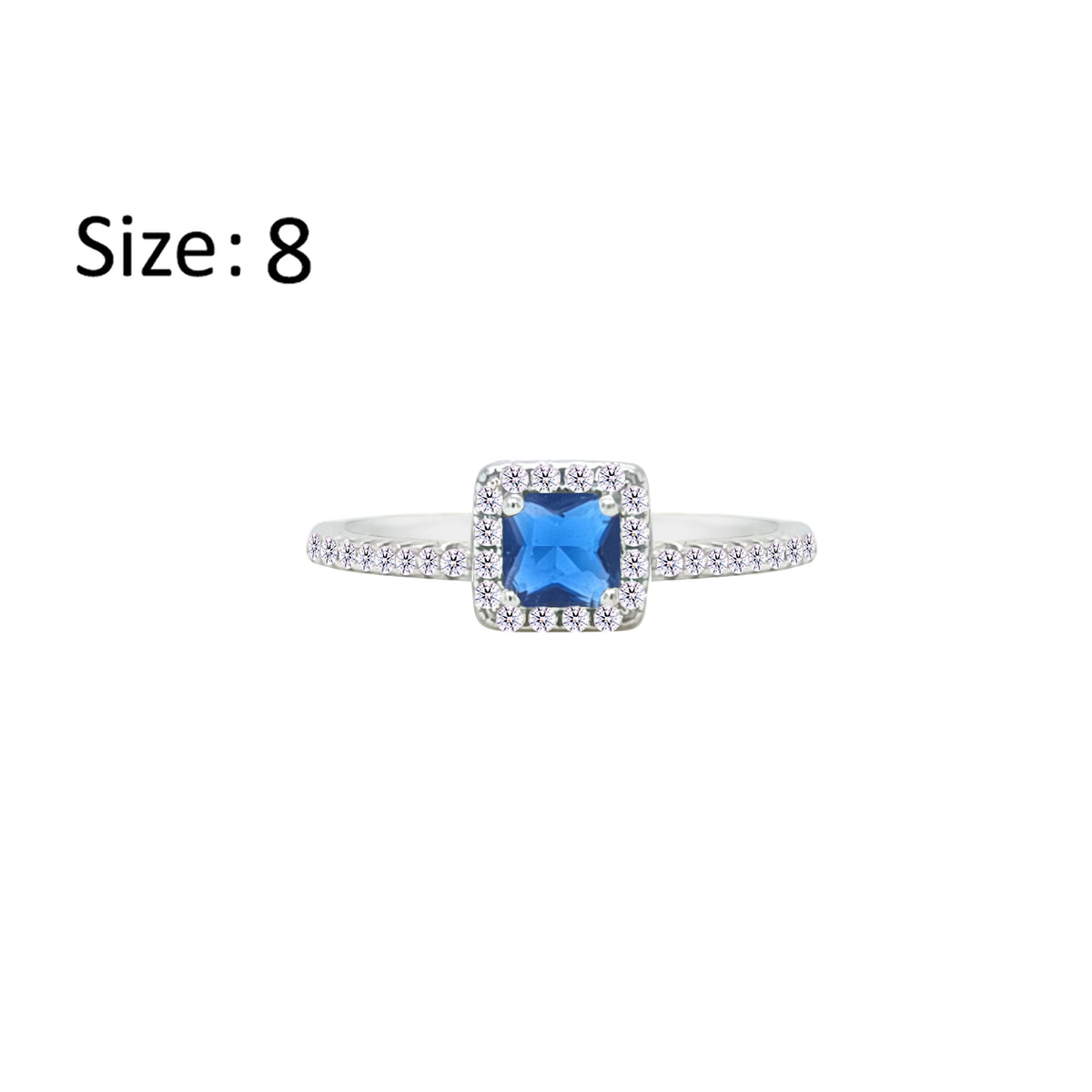 Asfour Crystal Halo Ring With Blue Square Design In 925 Sterling Silver-RM0166-B-8