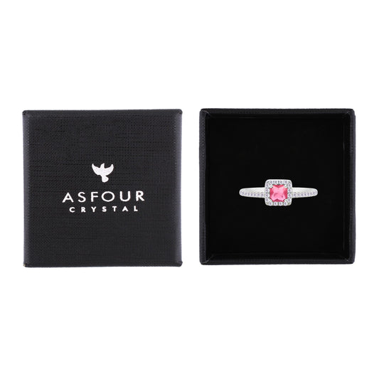Asfour Creations Halo Ring With Dark Rose Square Design In 925 Sterling Silver – Size 7 – RM0166-O5-7
