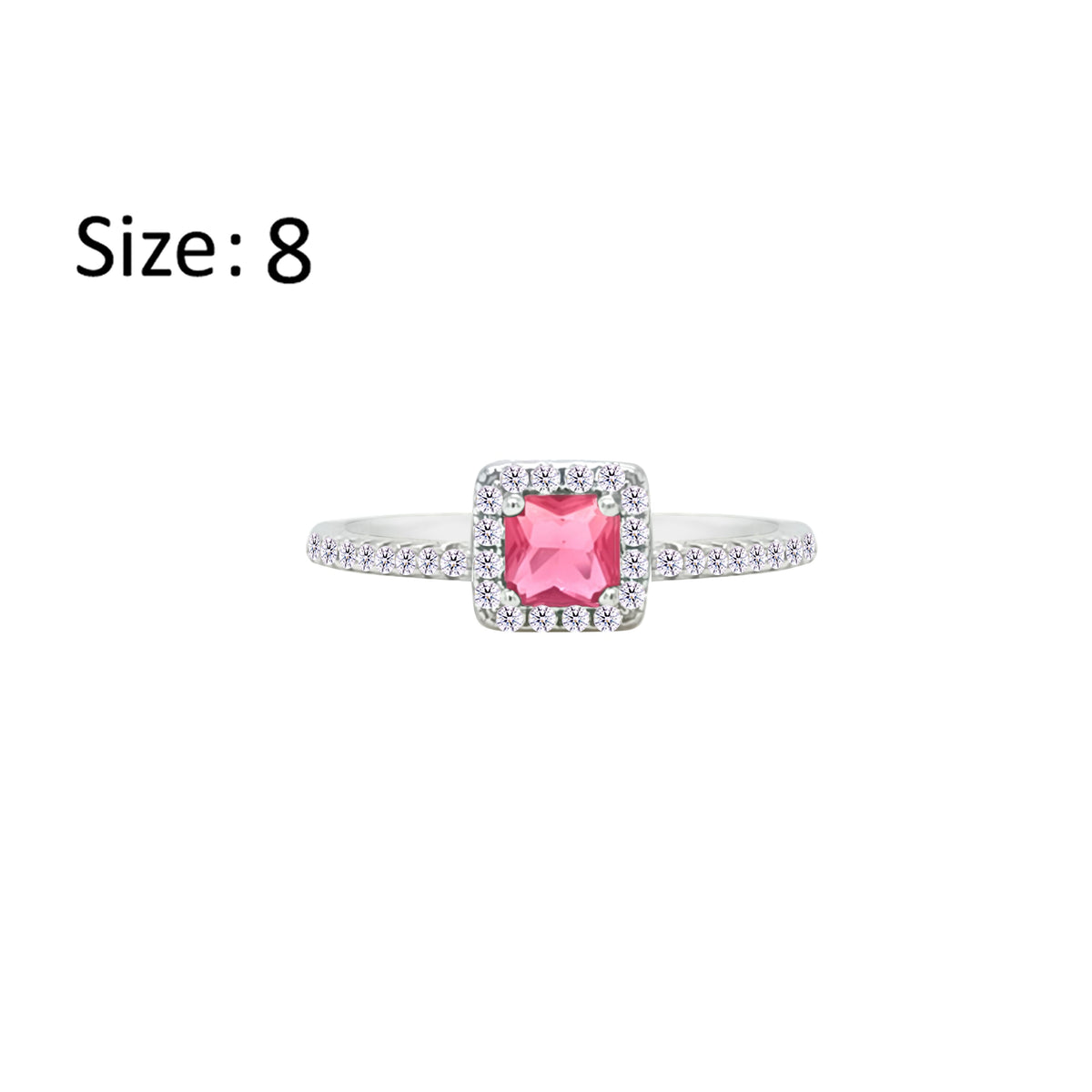 Asfour Crystal Halo Ring With Dark Rose Square Design In 925 Sterling Silver-RM0166-O5-8