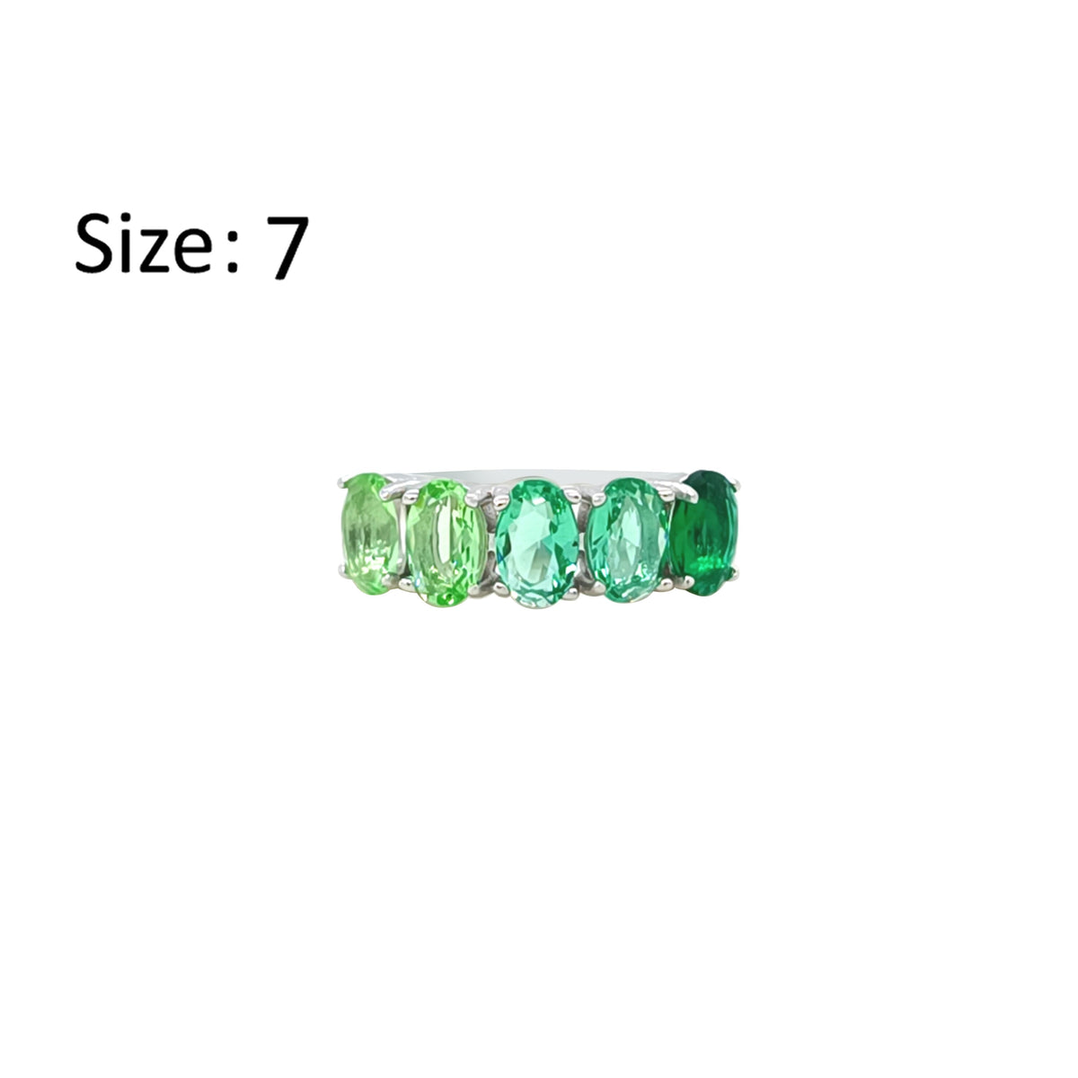 Asfour Crystal Fashion Ring With Gradient Green Emerald Oval Stones In 925 Sterling Silver-RM0167-GXLG-7