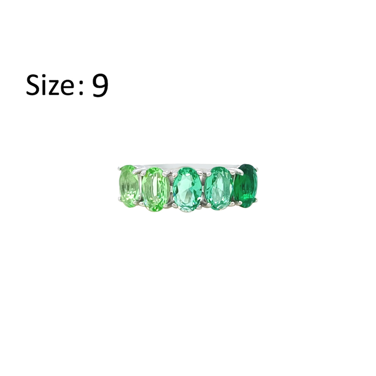 Asfour Crystal Fashion Ring With Gradient Green Emerald Oval Stones In 925 Sterling Silver-RM0167-GXLG-9