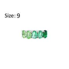 Asfour Creations Fashion Ring With Gradient Green Emerald Oval Stones In 925 Sterling Silver – Size 9 – RM0167-GXLG-9
