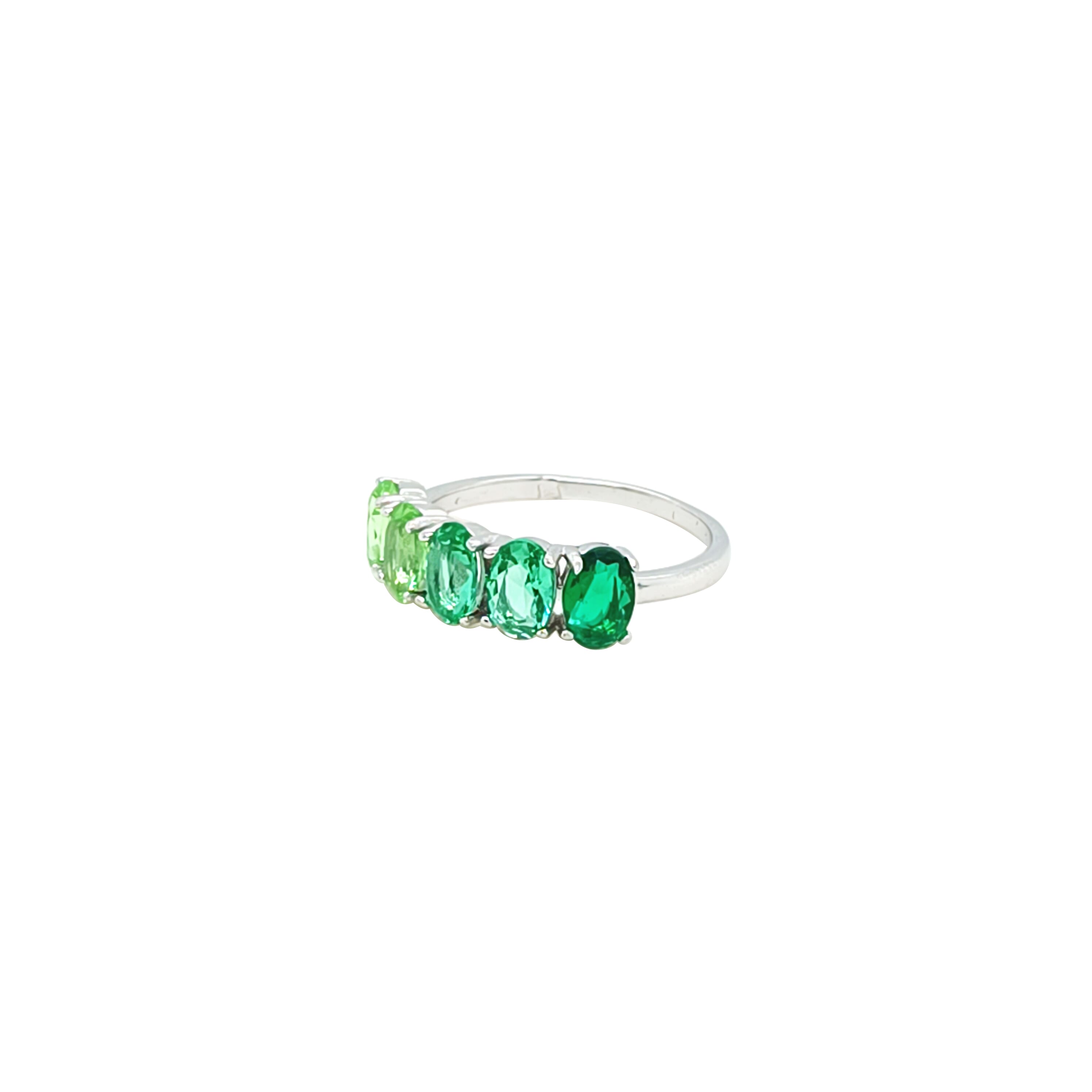 Asfour Crystal Fashion Ring With Gradient Green Emerald Oval Stones In 925 Sterling Silver-RM0167-GXLG-9