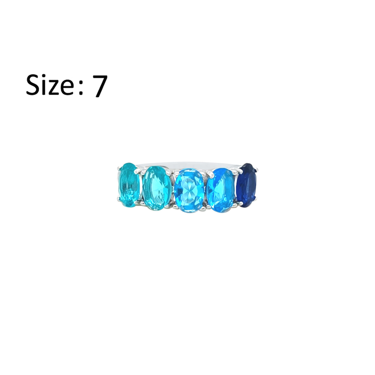 Asfour Crystal Fashion Ring With Blue & Gradient Aquamarine Oval Stones In 925 Sterling Silver-RM0167-MB-7
