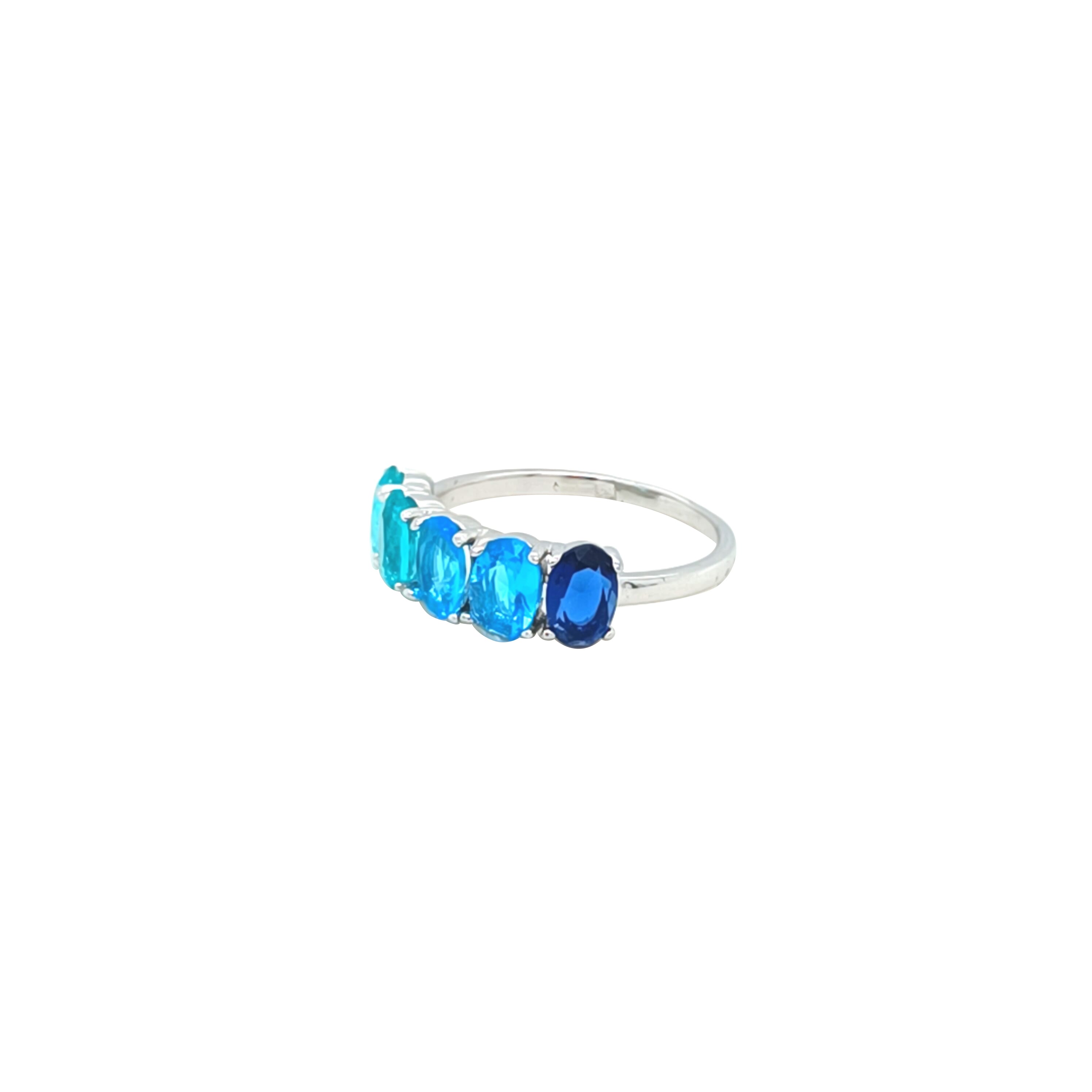 Asfour Crystal Fashion Ring With Blue & Gradient Aquamarine Oval Stones In 925 Sterling Silver-RM0167-MB-7